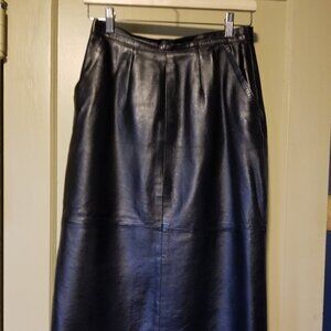 Genuine leather midi skirt pencil waist